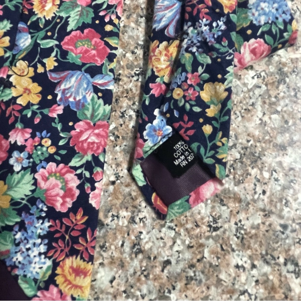 Wildflower Flower Pattern Tie 100% Cotton, Rainbow Colors - Picture 5 of 6